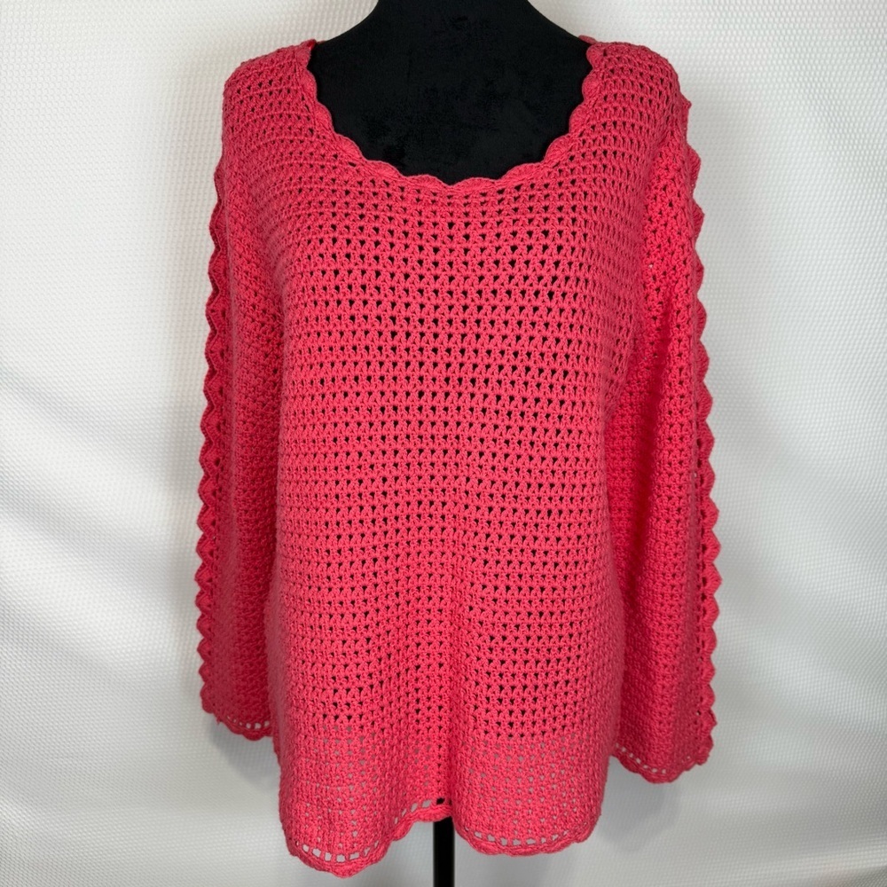 Westport Crochet Open Knit Sweater 1X Coral NWT Sleeve Cutouts